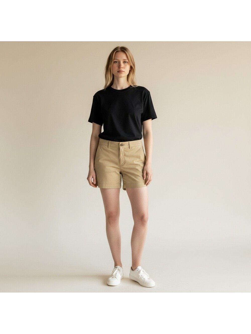 Old Navy Shorts Women 8 Beige High Rise Chino Pockets Cotton Stretch Casual